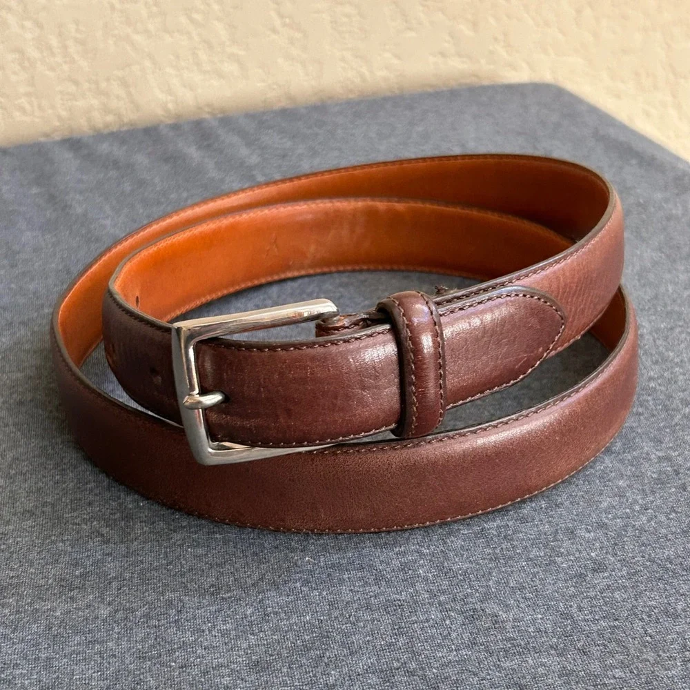 Polo Ralph Lauren Leather Belt Men's Size 38 Brown Made in Italy Silver Buckle